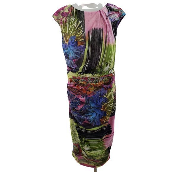 Alberto Makali Dress M Mesh Ruched Sheath Pink Abs
